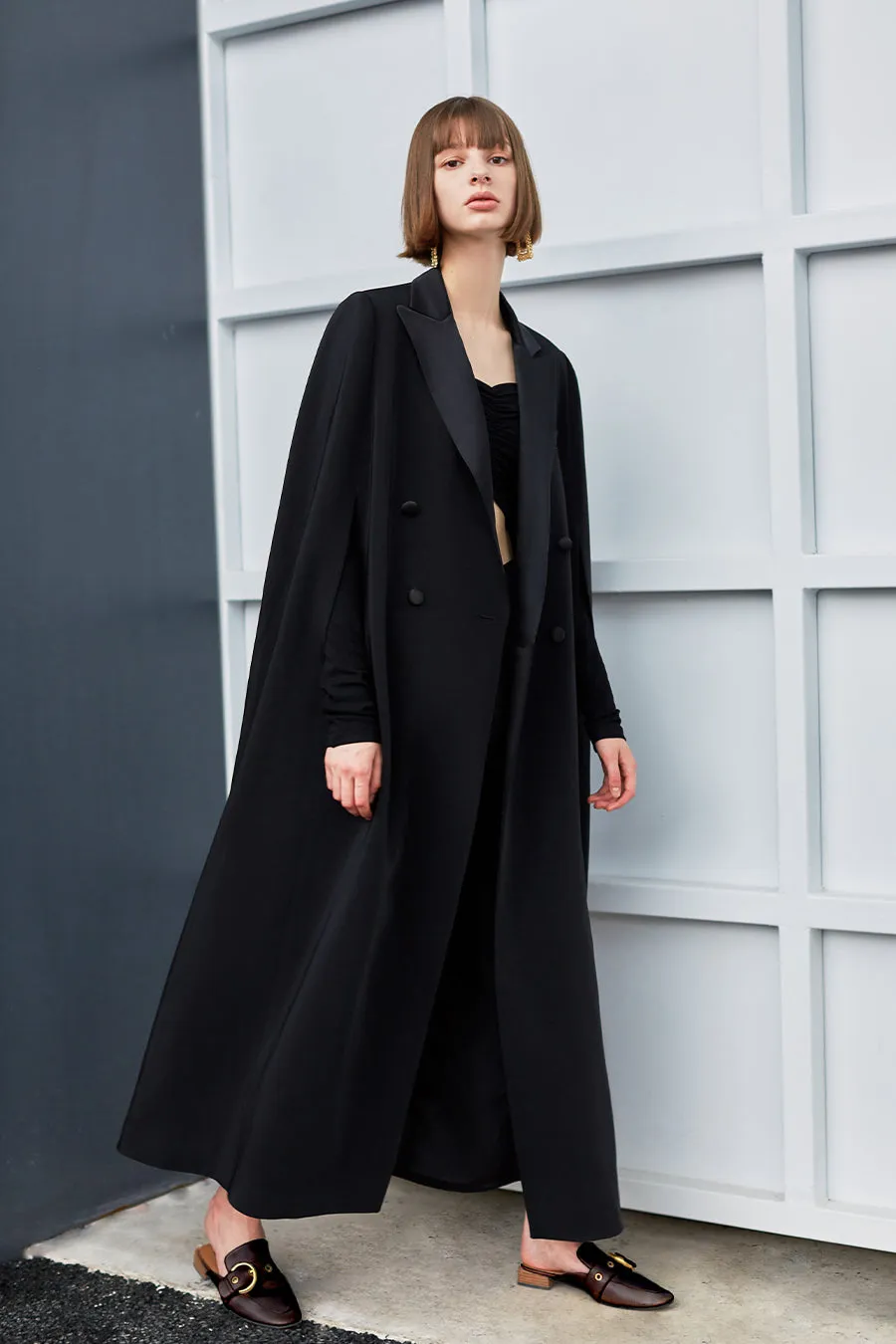 Double Material Stitching Retro Cloak Overcoat