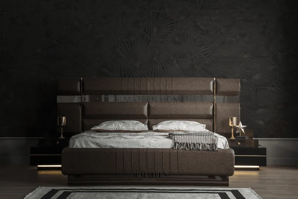 Elegant Bedroom Set with King Size Bed, Dresser, Sliding Wardrobe, and Side Tables - Turkish