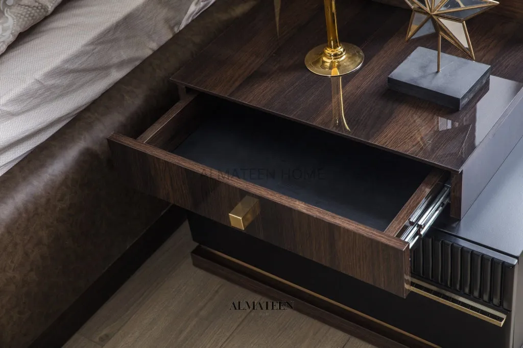 Elegant Bedroom Set with King Size Bed, Dresser, Sliding Wardrobe, and Side Tables - Turkish
