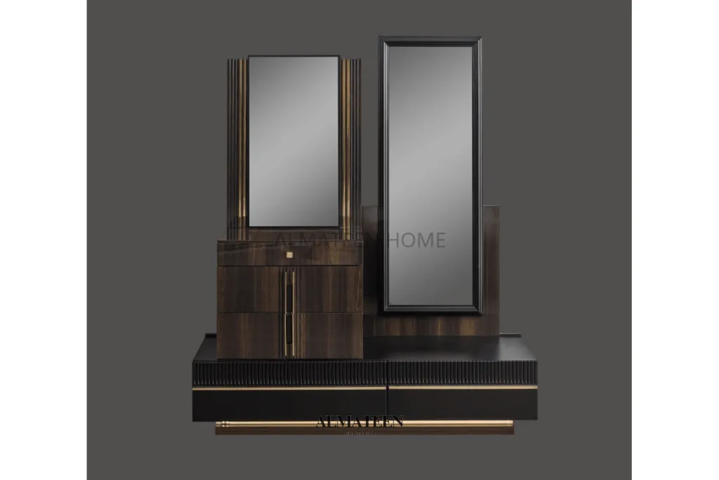 Elegant Bedroom Set with King Size Bed, Dresser, Sliding Wardrobe, and Side Tables - Turkish