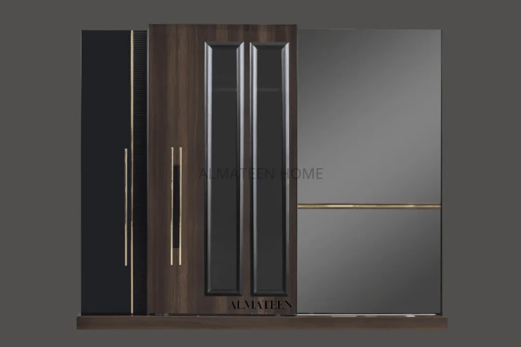Elegant Bedroom Set with King Size Bed, Dresser, Sliding Wardrobe, and Side Tables - Turkish
