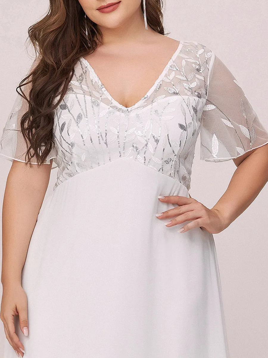 Ever-Pretty Plus Size Floral Lace Sequin Print Evening Dresses  with Cap Sleeve EZ07706