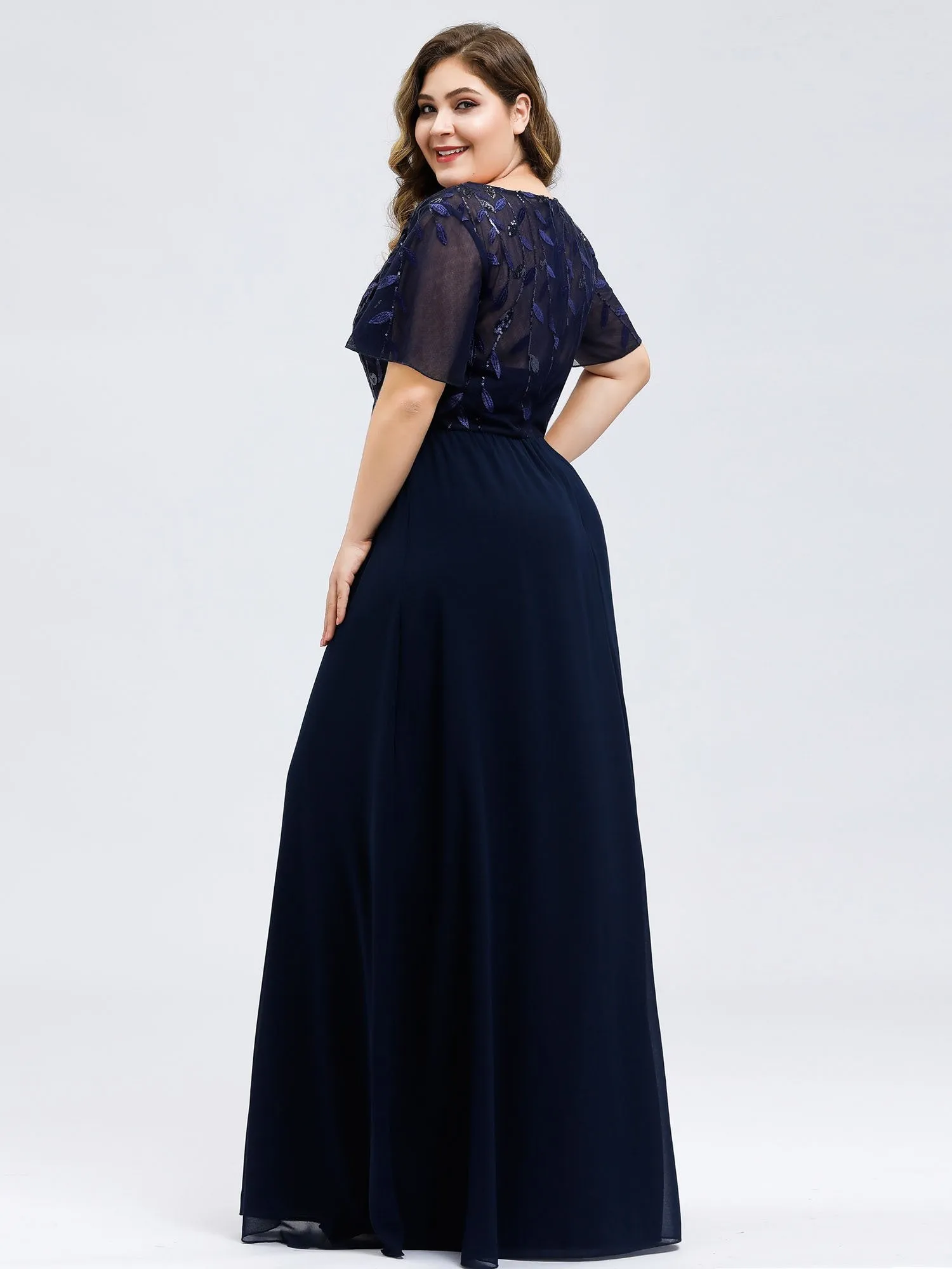Ever-Pretty Plus Size Floral Lace Sequin Print Evening Dresses  with Cap Sleeve EZ07706