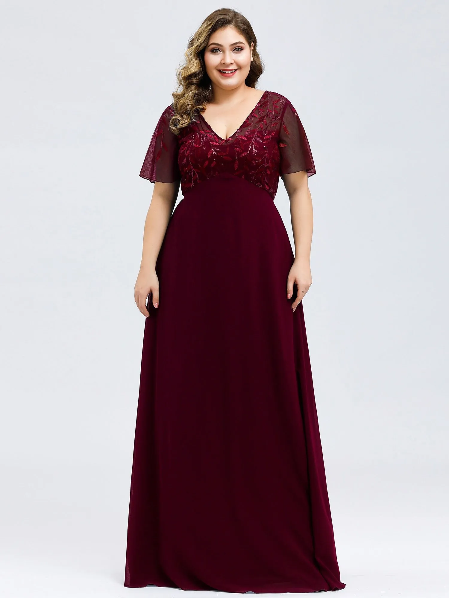 Ever-Pretty Plus Size Floral Lace Sequin Print Evening Dresses  with Cap Sleeve EZ07706