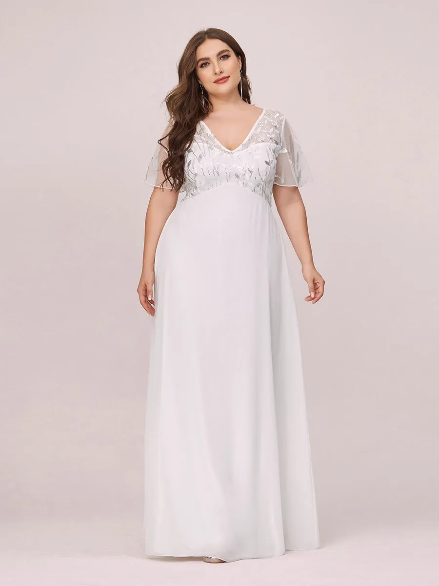Ever-Pretty Plus Size Floral Lace Sequin Print Evening Dresses  with Cap Sleeve EZ07706