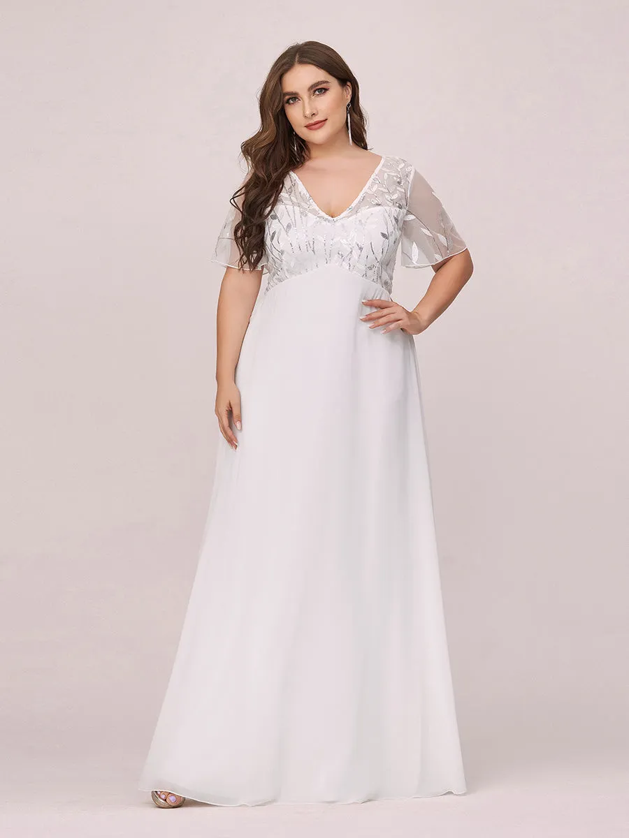 Ever-Pretty Plus Size Floral Lace Sequin Print Evening Dresses  with Cap Sleeve EZ07706
