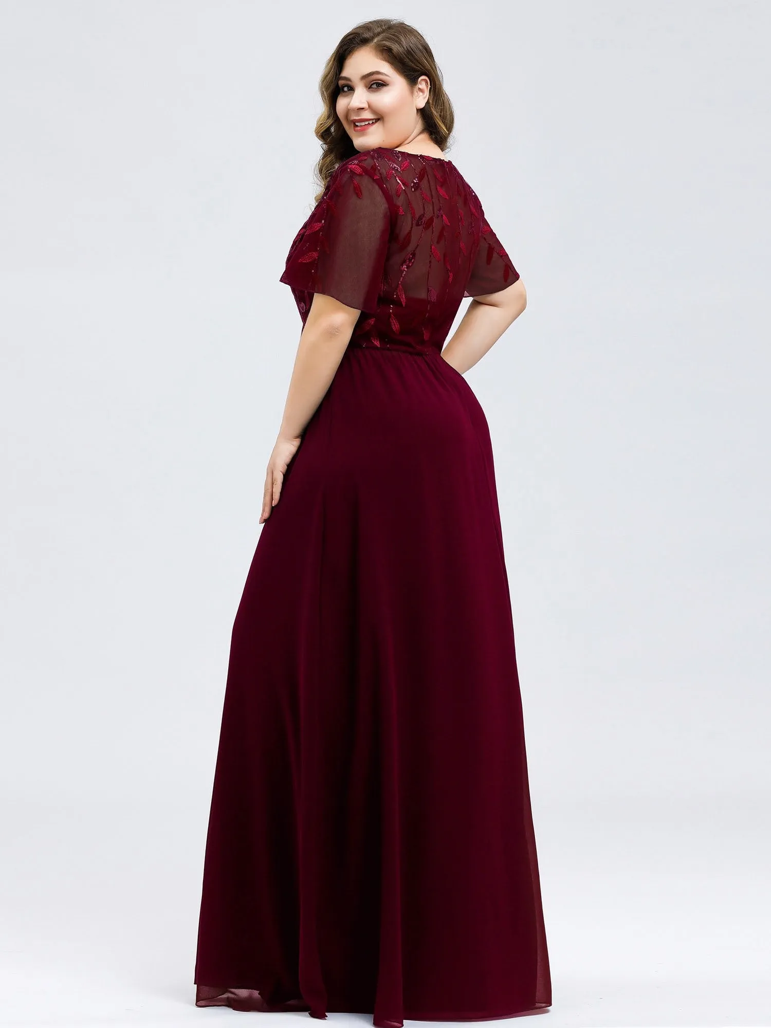 Ever-Pretty Plus Size Floral Lace Sequin Print Evening Dresses  with Cap Sleeve EZ07706