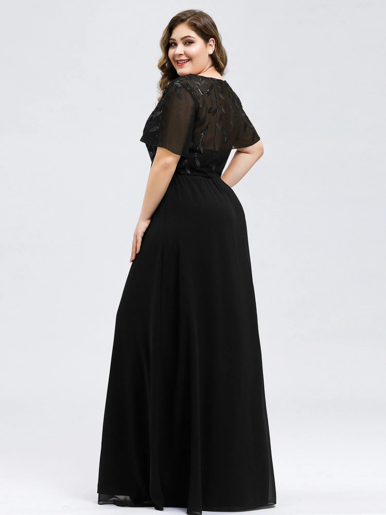 Ever-Pretty Plus Size Floral Lace Sequin Print Evening Dresses  with Cap Sleeve EZ07706