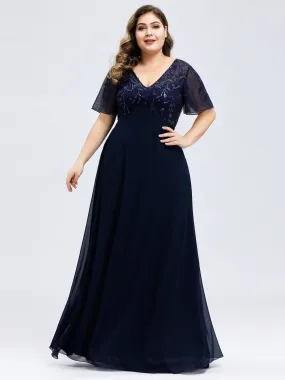 Ever-Pretty Plus Size Floral Lace Sequin Print Evening Dresses  with Cap Sleeve EZ07706