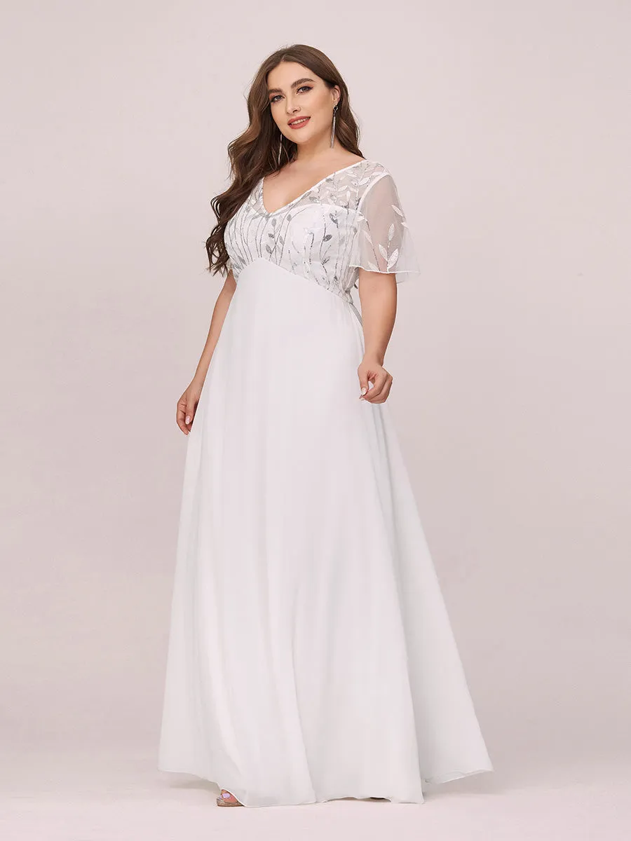 Ever-Pretty Plus Size Floral Lace Sequin Print Evening Dresses  with Cap Sleeve EZ07706
