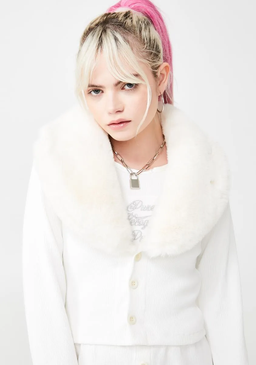 Faux Fur Collar Cardigan