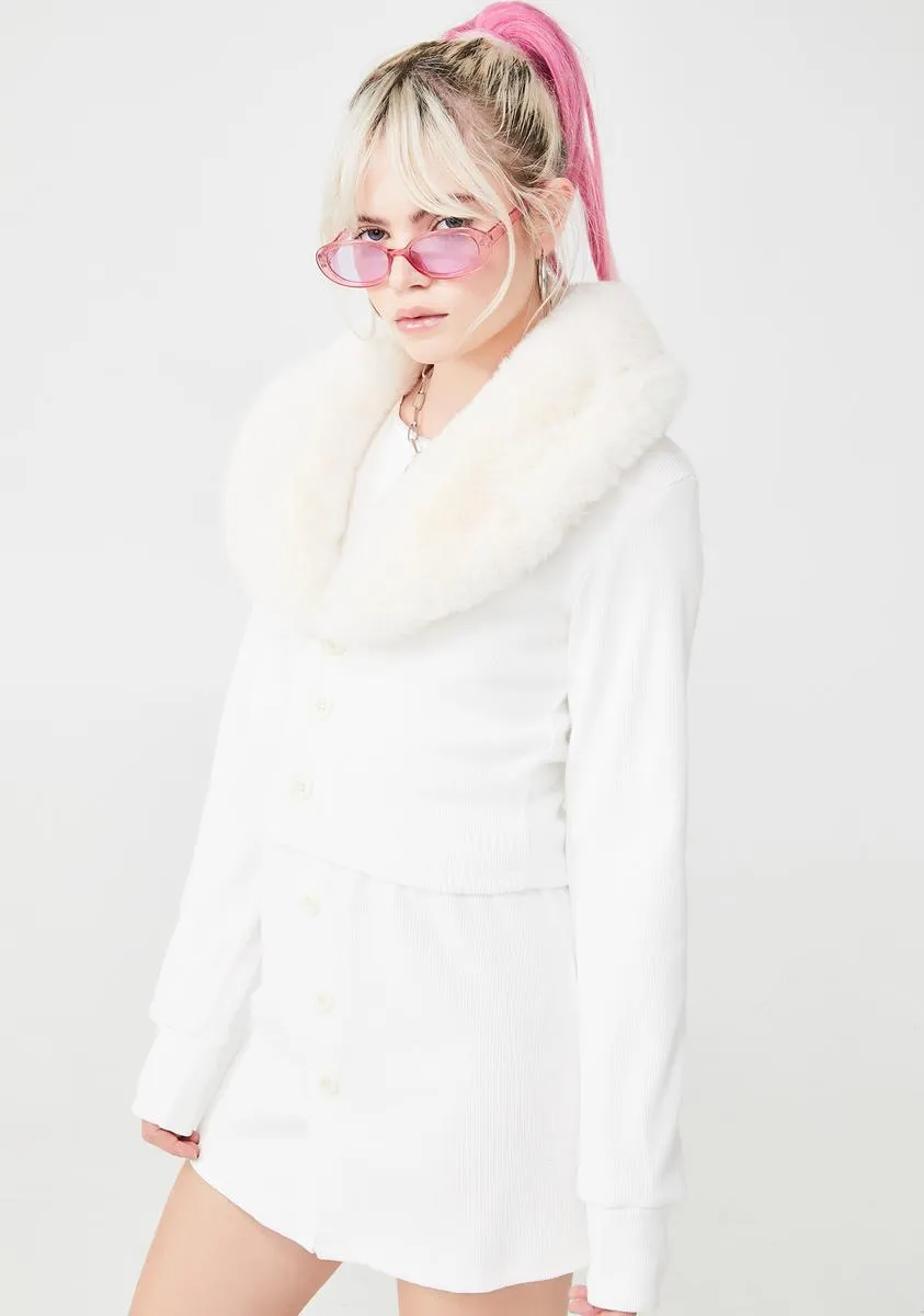 Faux Fur Collar Cardigan