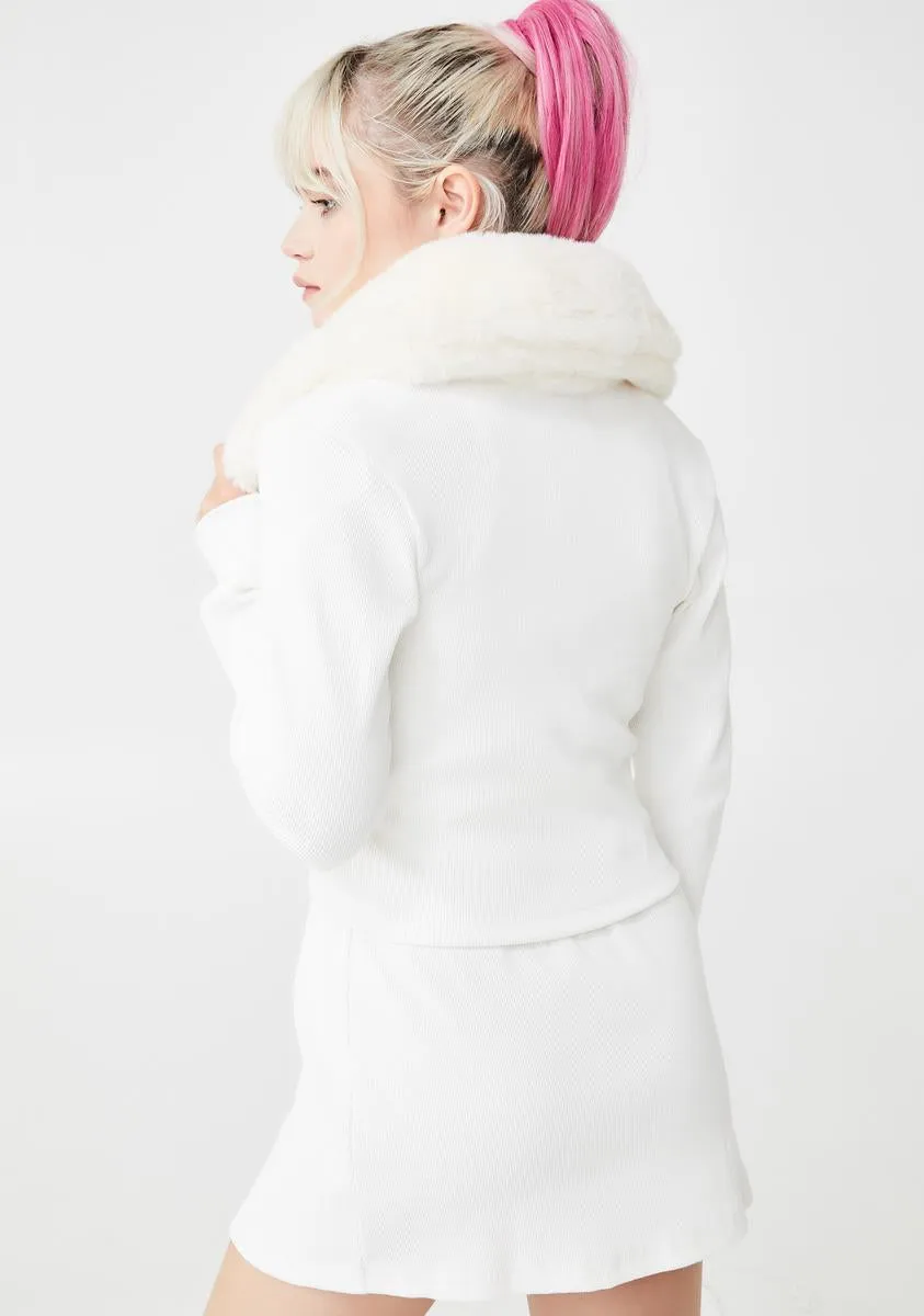 Faux Fur Collar Cardigan