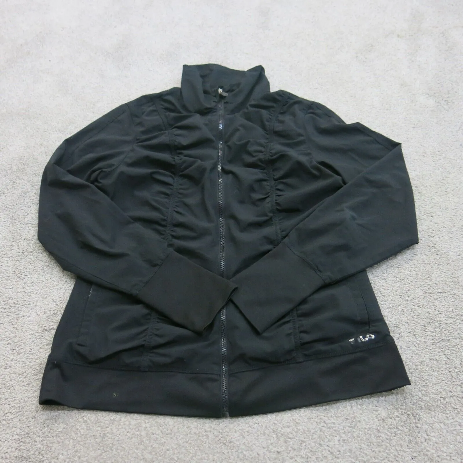Fila Sport Jacket Womens Large Black Full Zip Performance Track Rouched Front