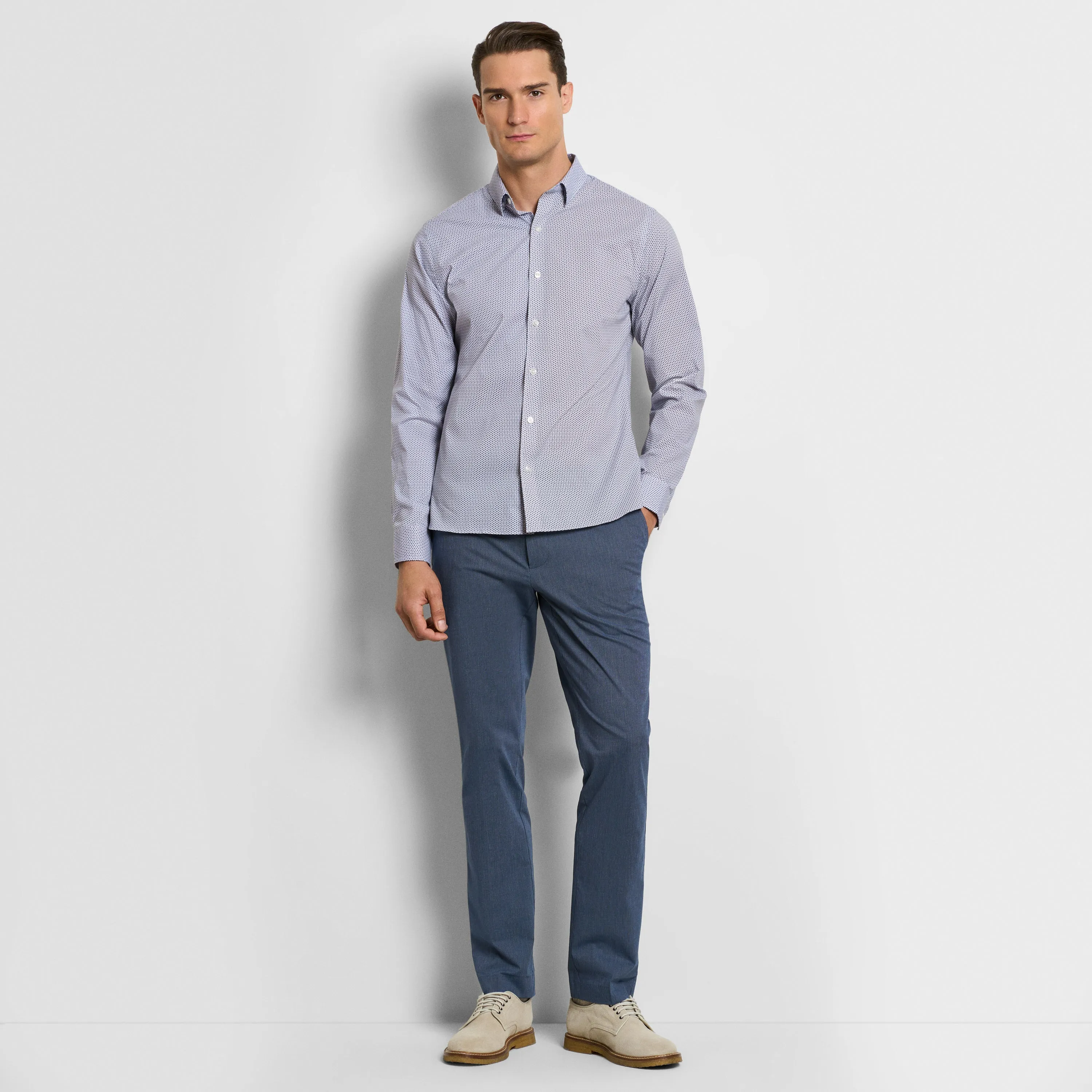 Fine Stripe Cotton Stretch Pant Straight Fit