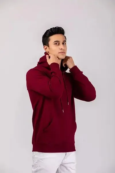 Firangi Yarn Super Soft Cotton Carmine Hoodie With Kangaroo Pockets