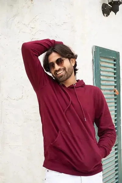 Firangi Yarn Super Soft Cotton Carmine Hoodie With Kangaroo Pockets