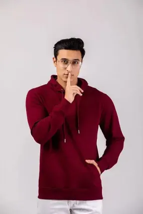Firangi Yarn Super Soft Cotton Carmine Hoodie With Kangaroo Pockets