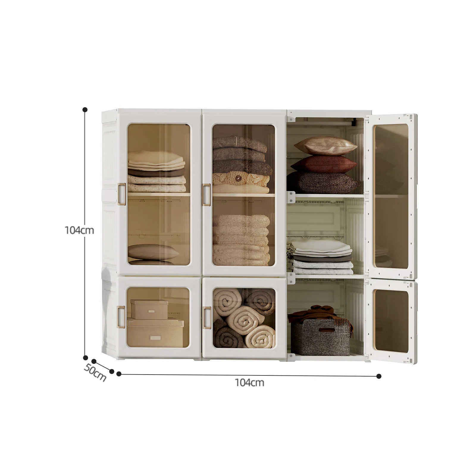 Folding Storage Wardrobe, 9 Grids 6 Doors, Magnetic Door, Antbox