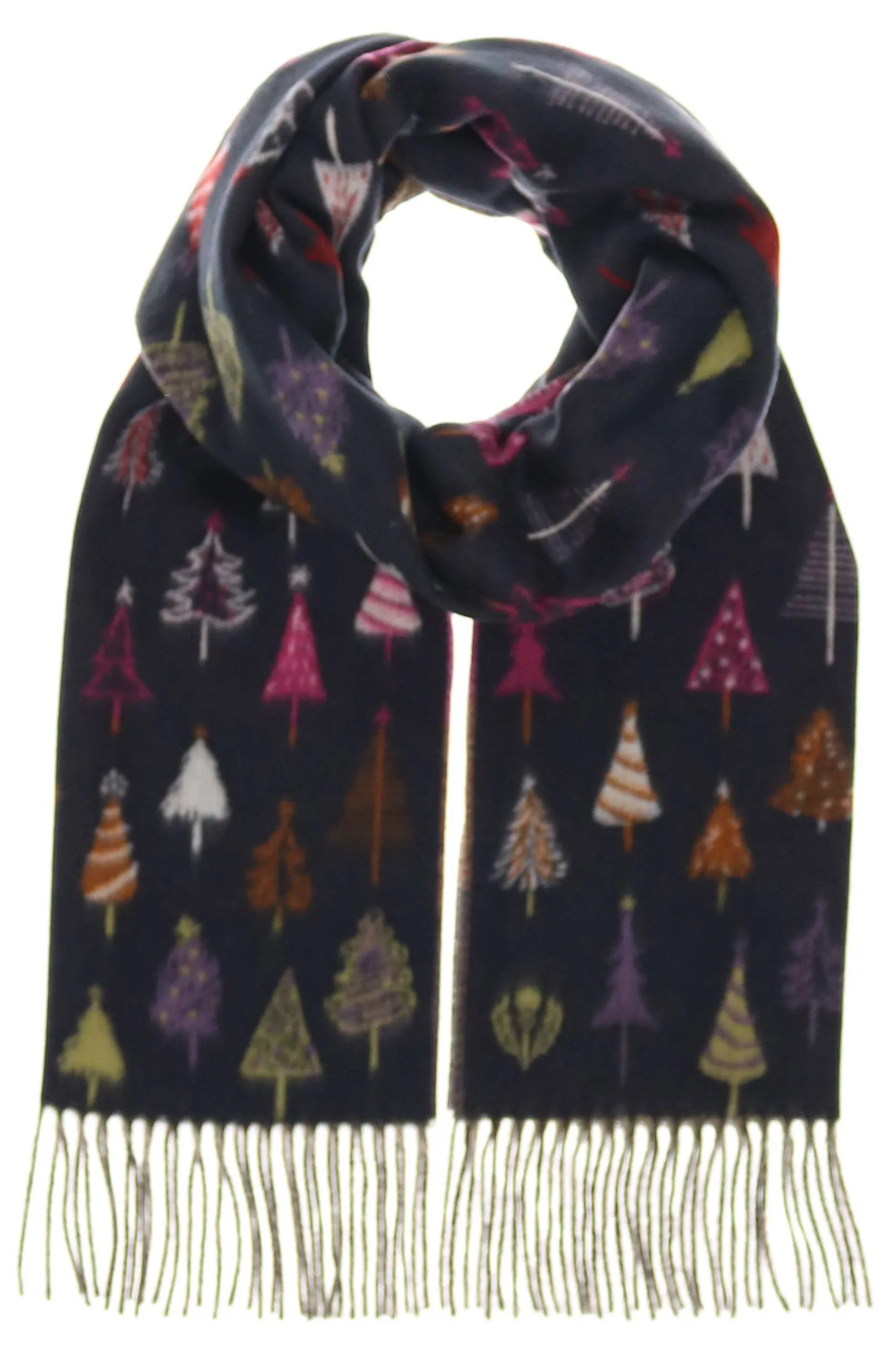 FRAAS - The Scarf Company - Colorful Fir Trees: Navy