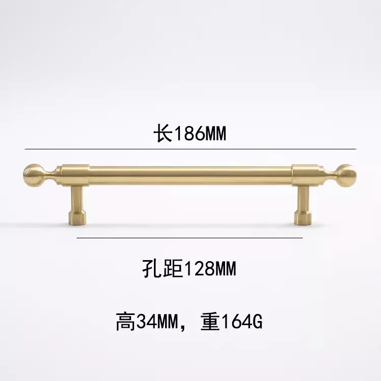 French Light Luxury Wardrobe Solid Brass Handle Golden Strip Cabinet Handle