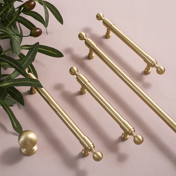 French Light Luxury Wardrobe Solid Brass Handle Golden Strip Cabinet Handle