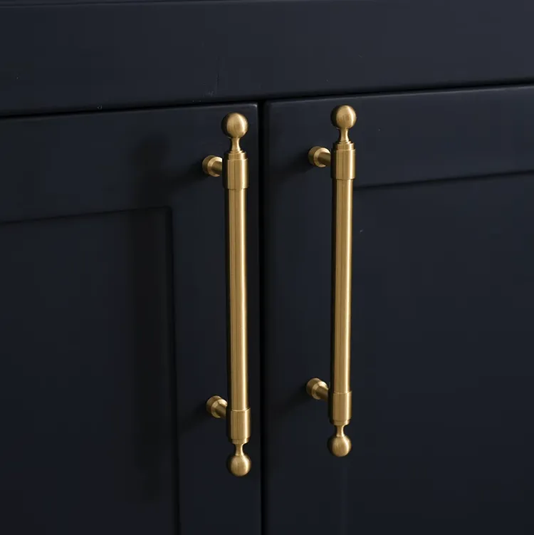French Light Luxury Wardrobe Solid Brass Handle Golden Strip Cabinet Handle
