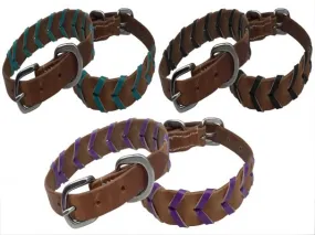Genuine leather dog collar with braided leather color accent.