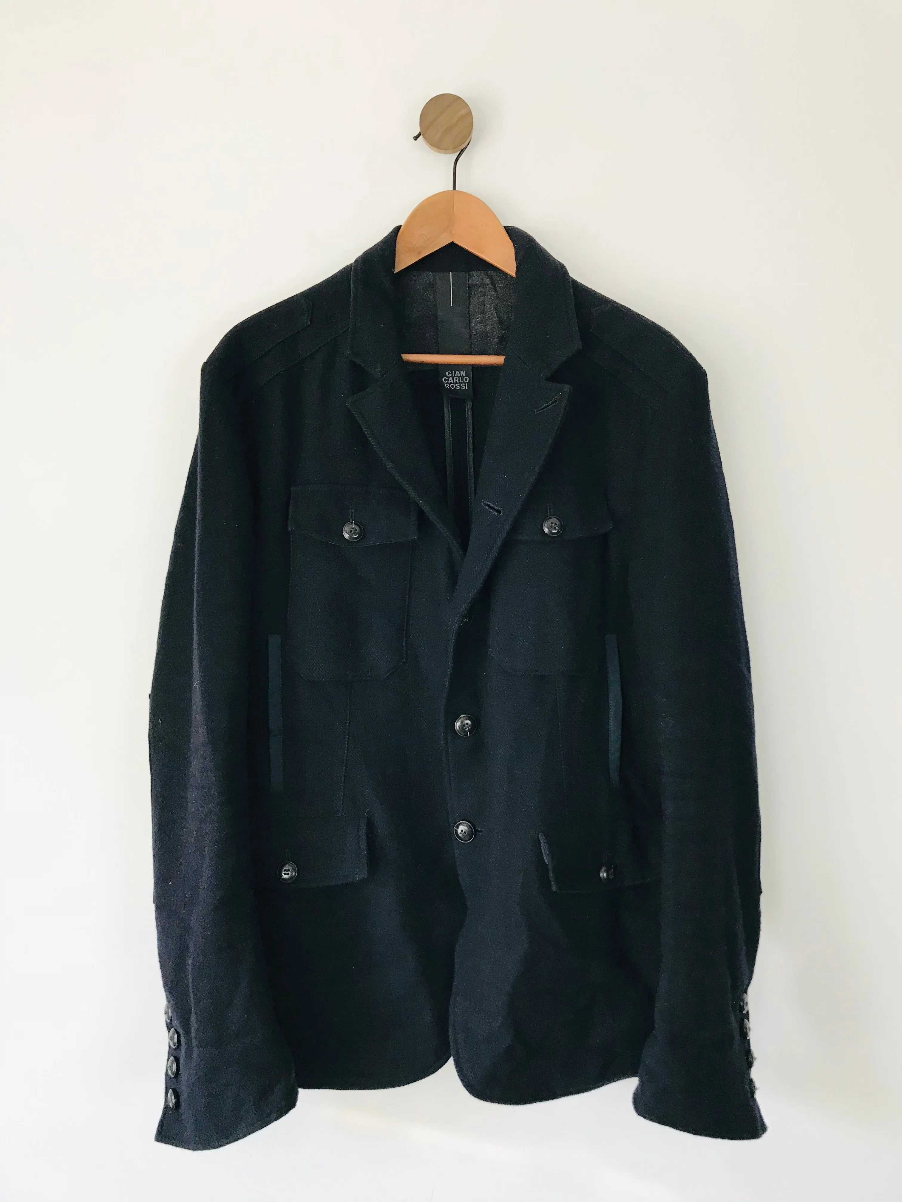 Gian Carlo Rossi Men’s Wool Linen Overcoat Jacket | 54 UK44 L | Navy Blue