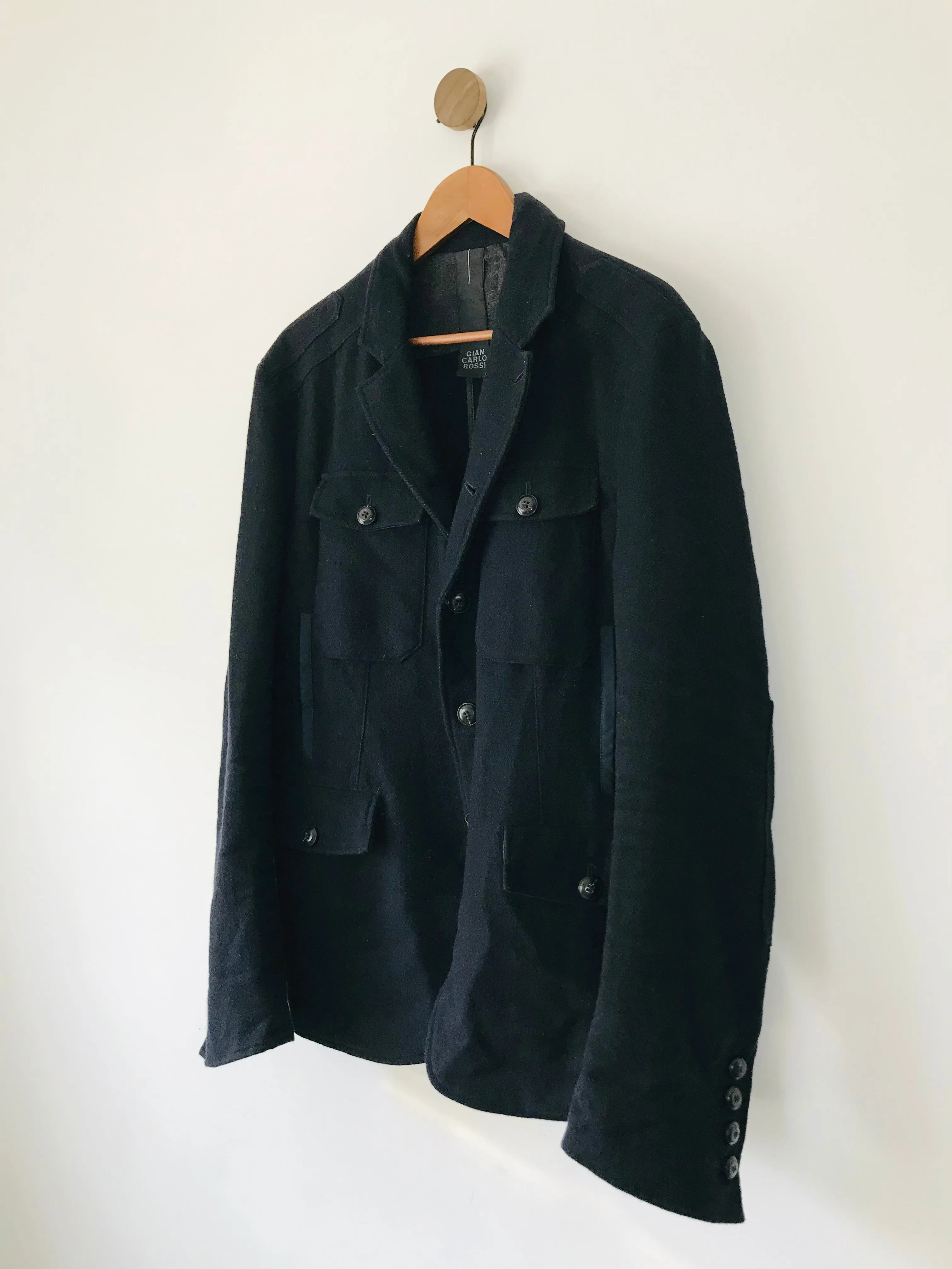 Gian Carlo Rossi Men’s Wool Linen Overcoat Jacket | 54 UK44 L | Navy Blue