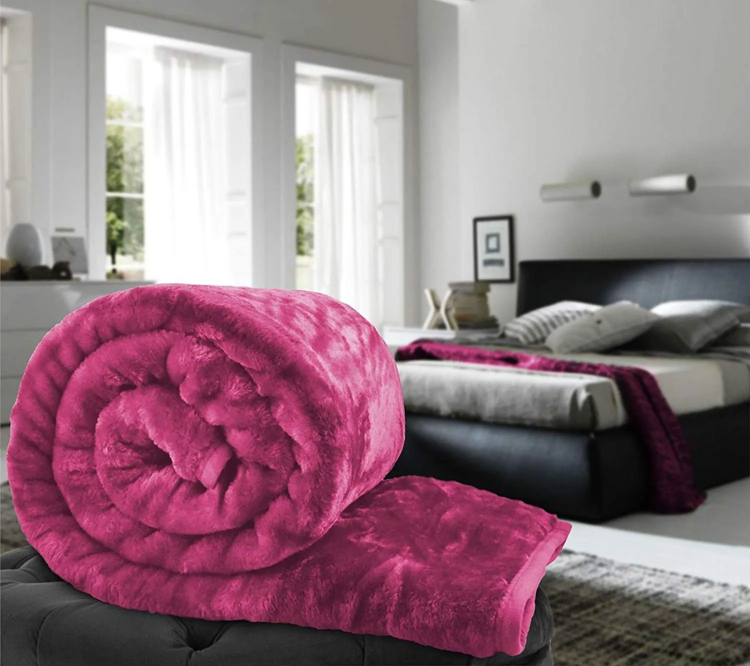 GlobalHome Soft Mink Korean 60 X 90 Inch Floral Embossed Blanket (Grey   Pink) Pack of 2