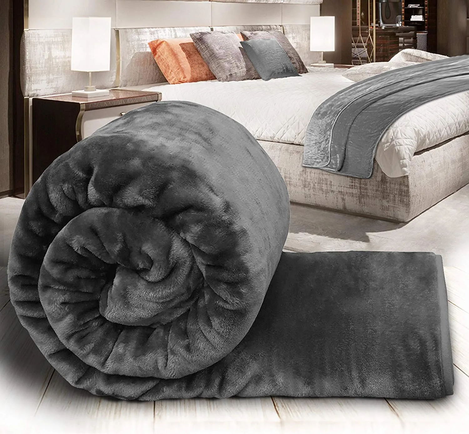 GlobalHome Soft Mink Korean 60 X 90 Inch Floral Embossed Blanket (Grey   Pink) Pack of 2