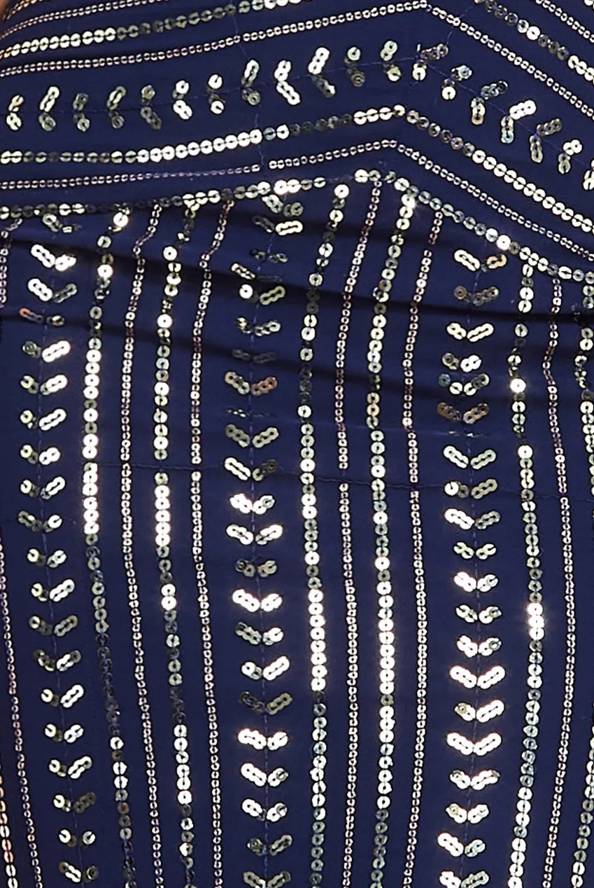 Goddiva Patterned Sequin Sleeveless Cut Out Maxi Dress