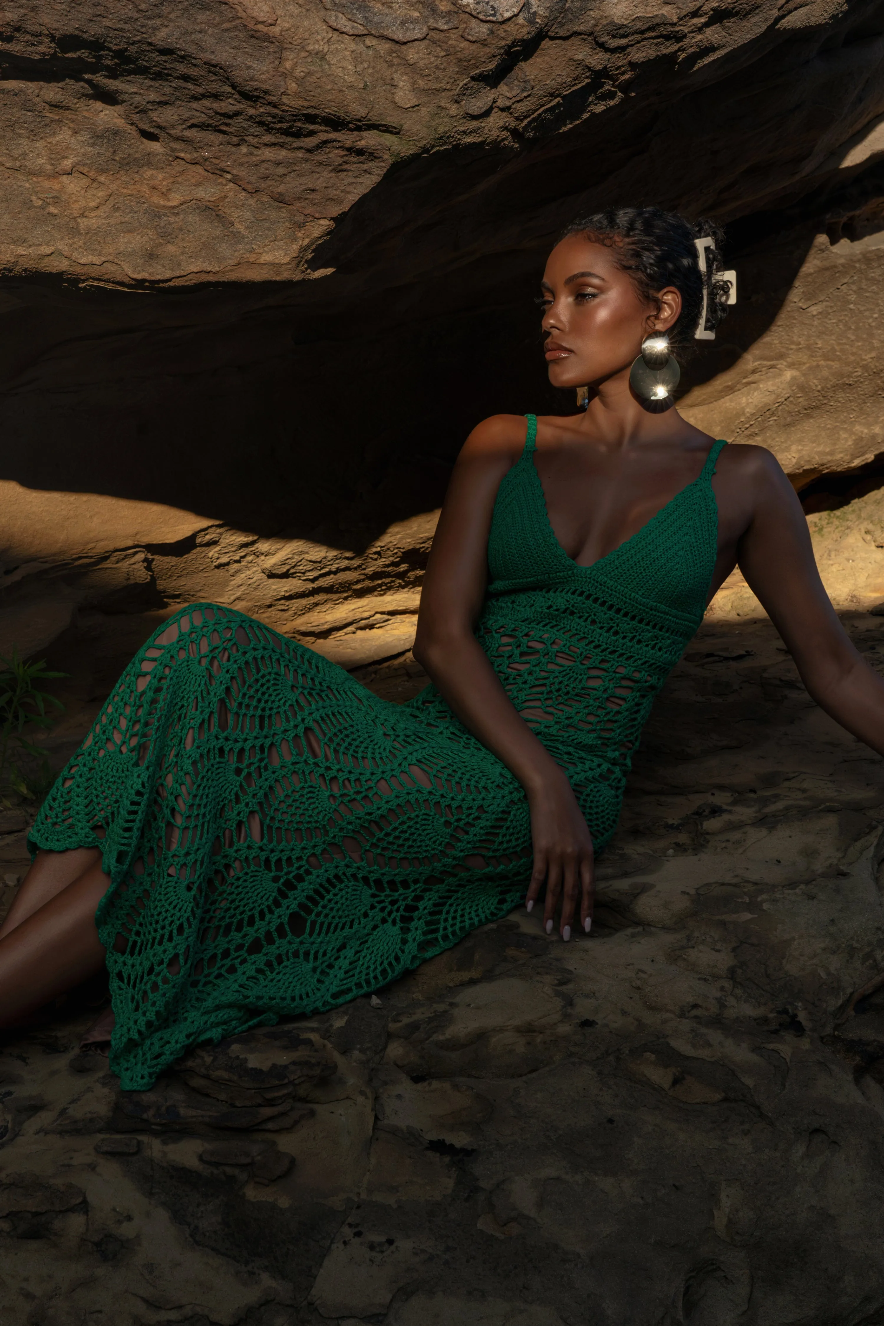 Green Great Escape Crochet Maxi Dress