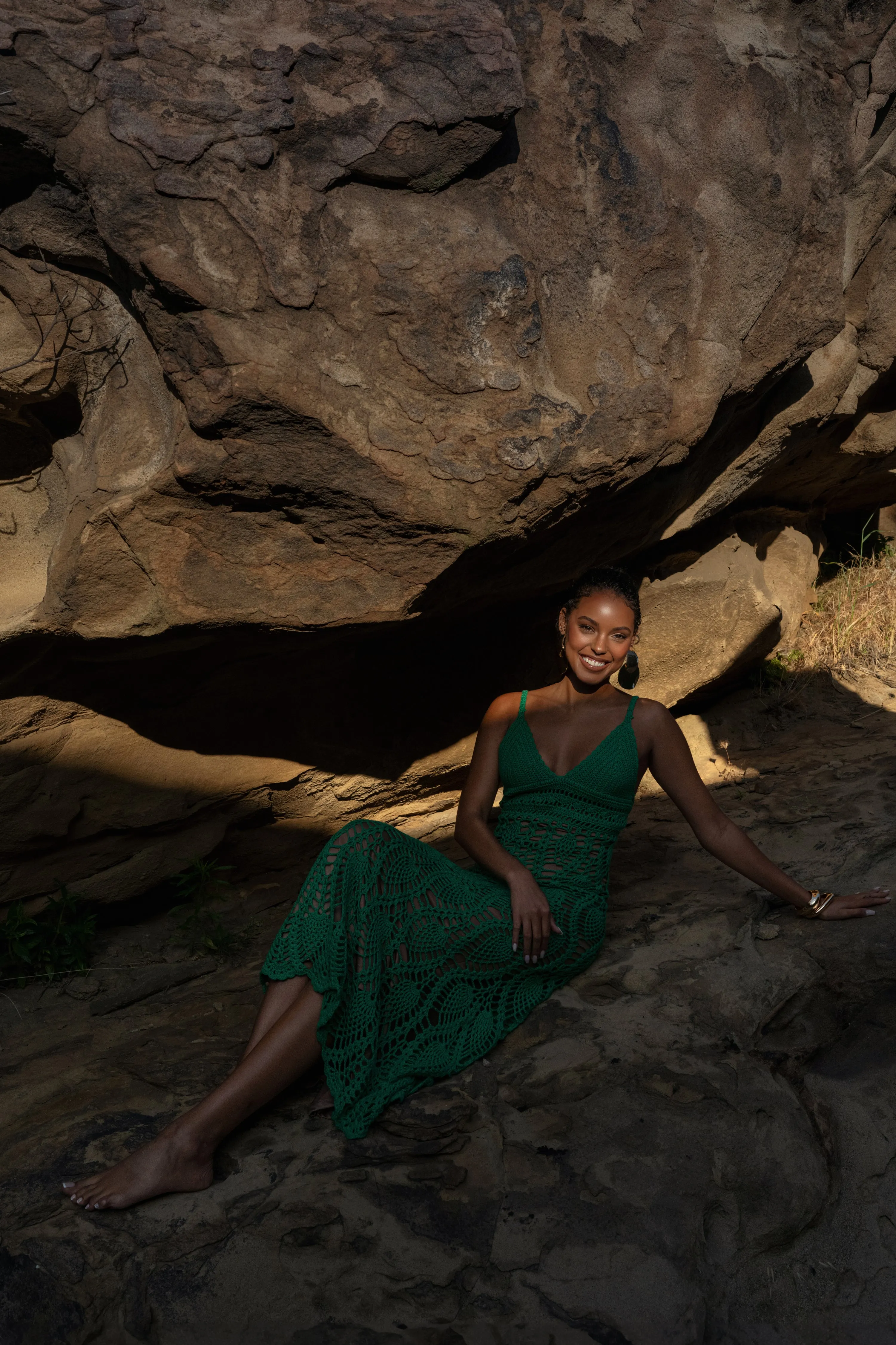 Green Great Escape Crochet Maxi Dress