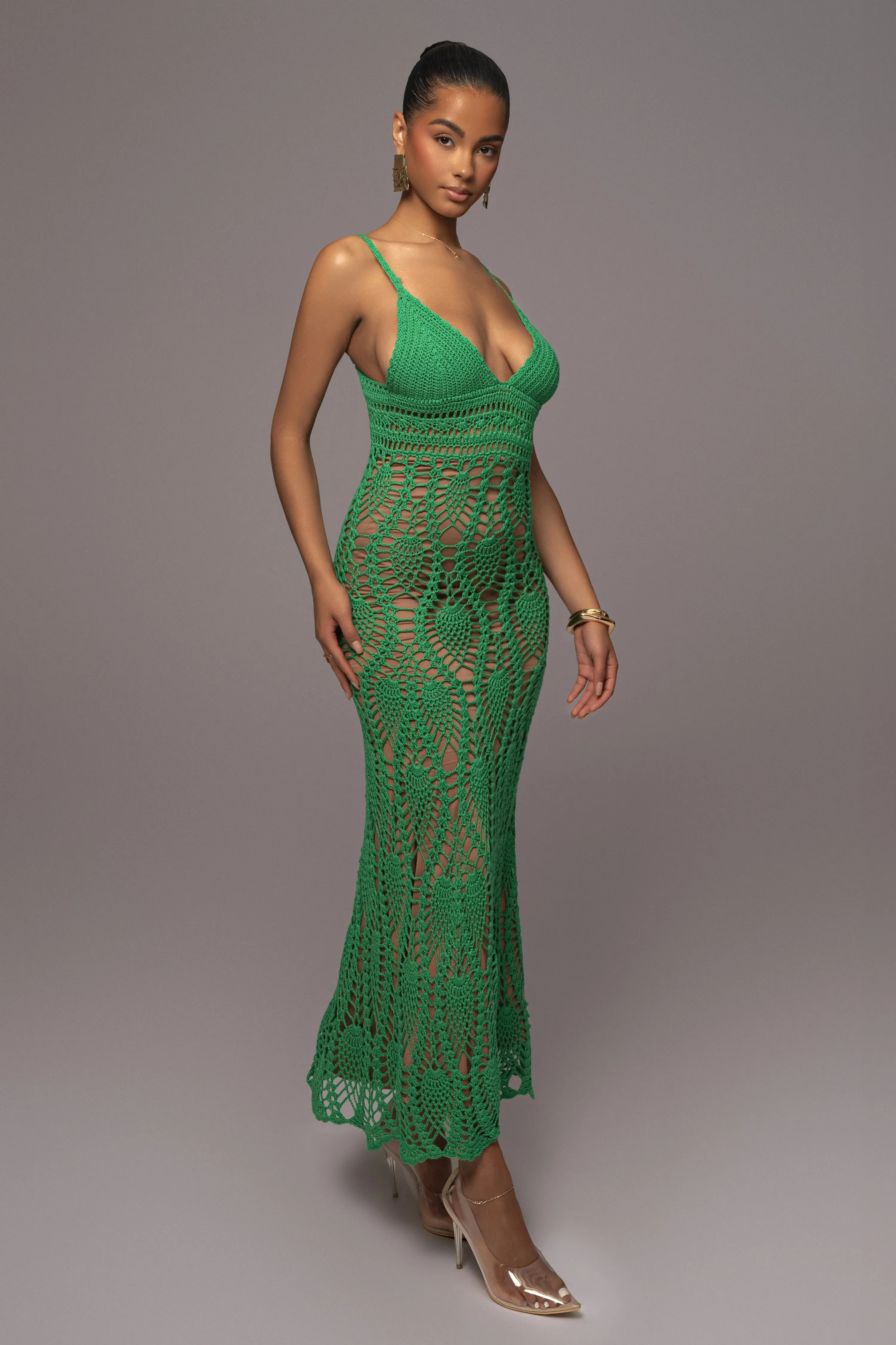 Green Great Escape Crochet Maxi Dress