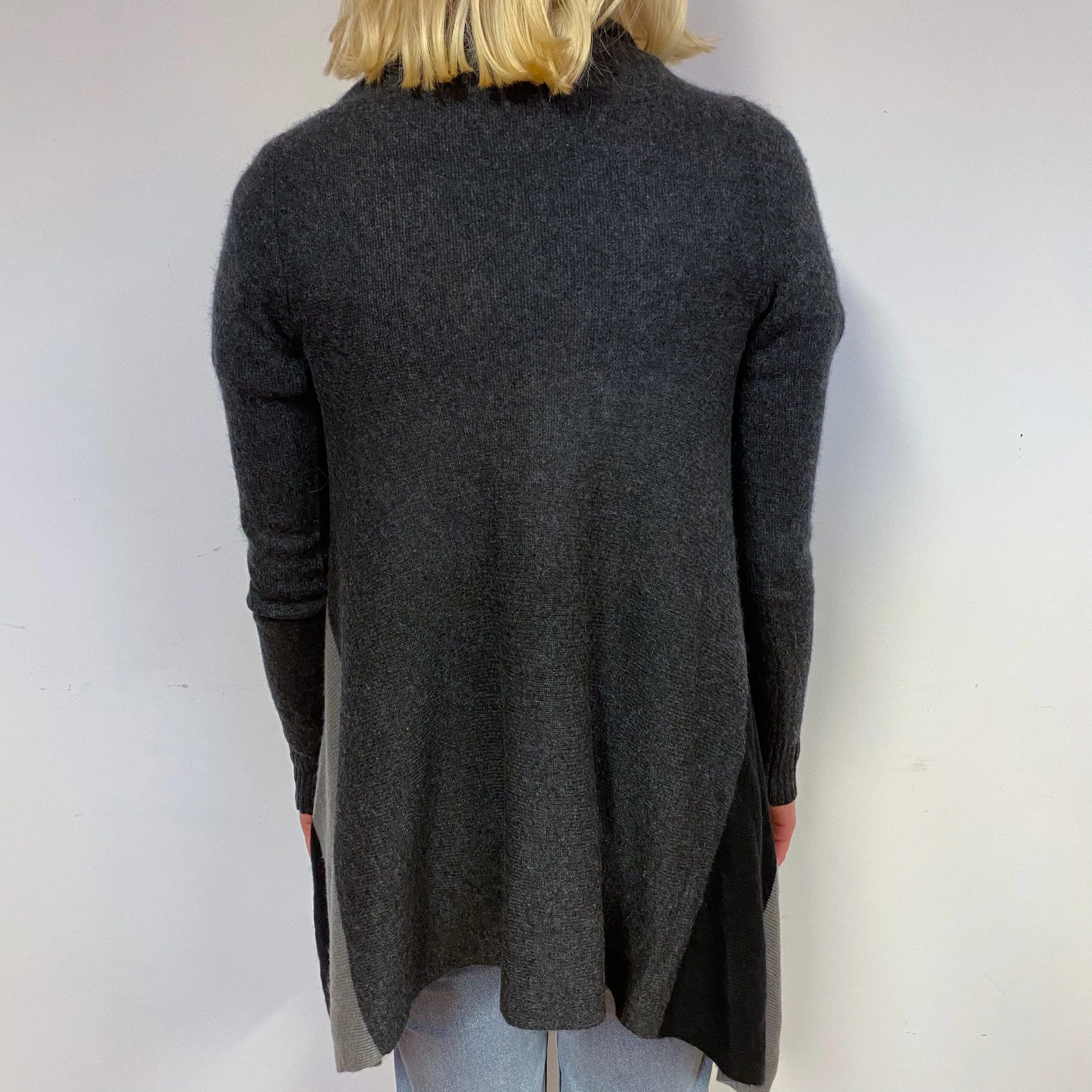 Grey Colour Block Cashmere V-Neck Cardigan Small
