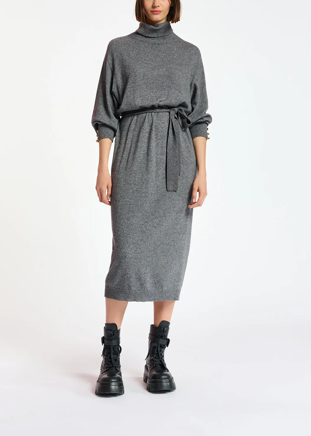 Grey turtleneck knit dress