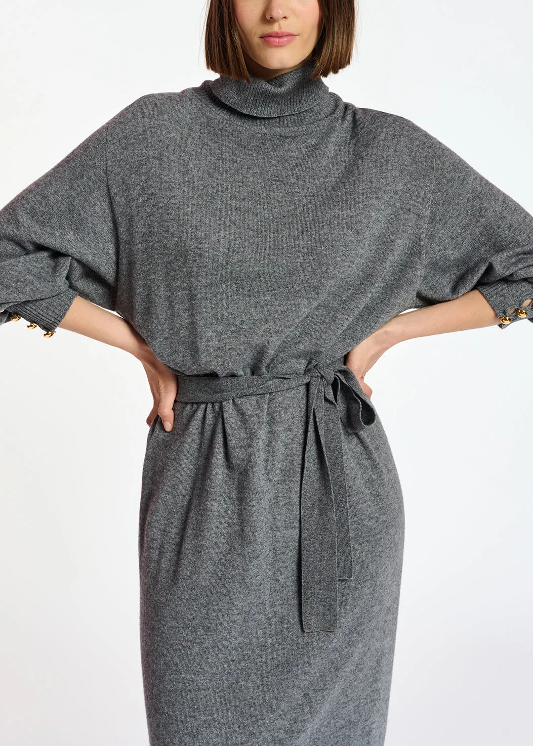 Grey turtleneck knit dress