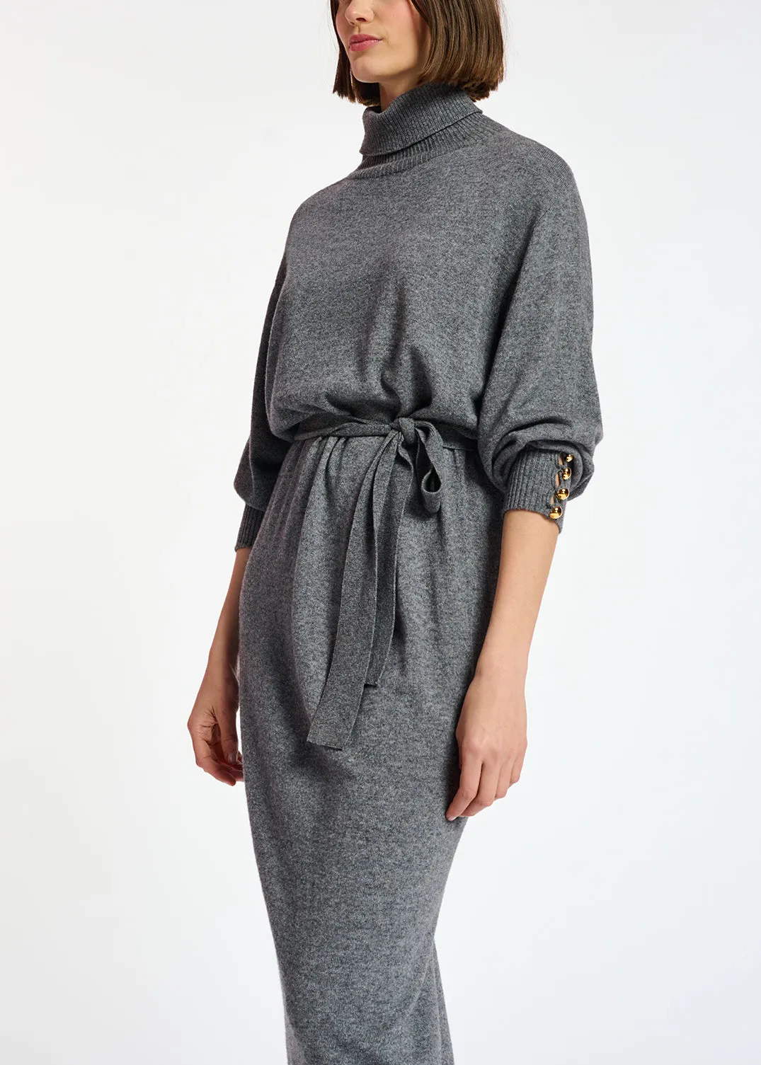 Grey turtleneck knit dress