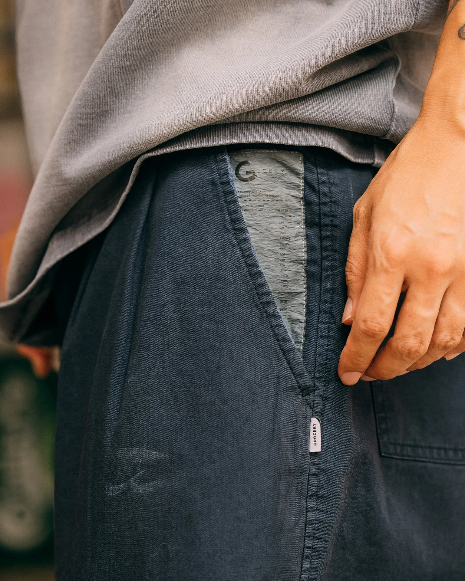 GROCERY PT-012 PAINTED DIRTY WASHED WIDE CHINO/ MIDNIGHT BLUE