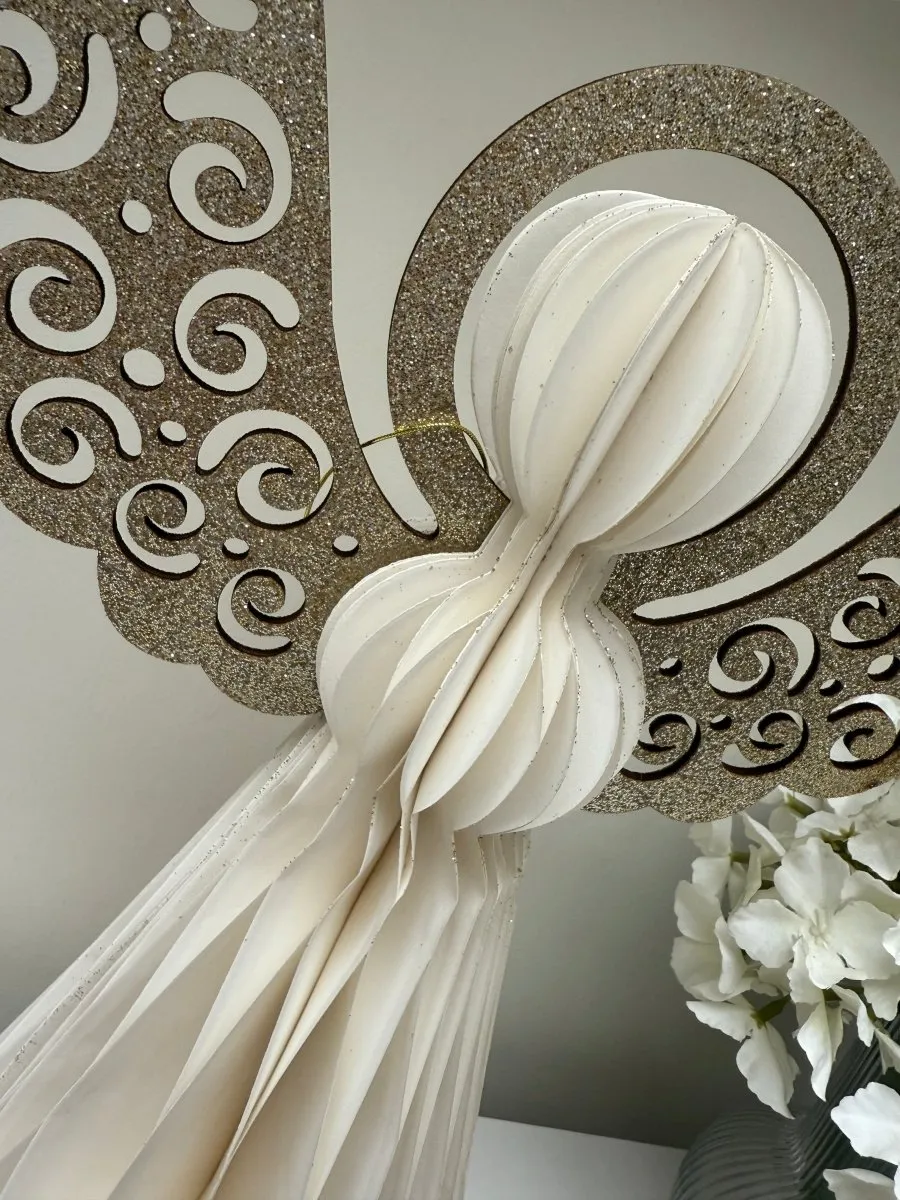 Hanging Paper Angel 40cm Christmas Home Decoration Ivory Gold