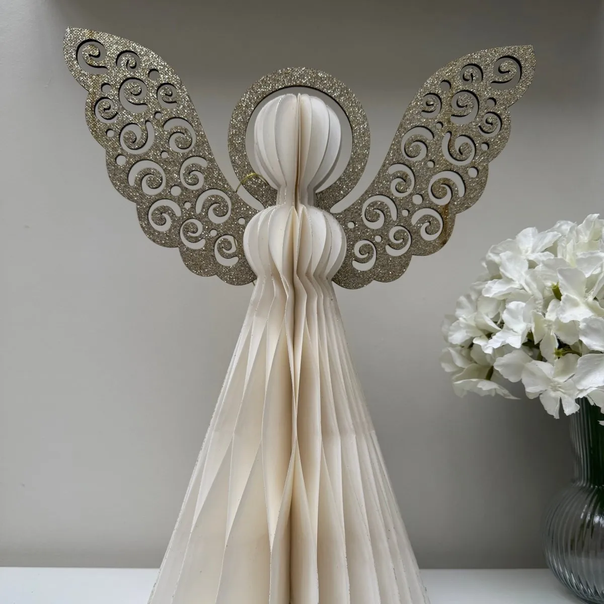 Hanging Paper Angel 40cm Christmas Home Decoration Ivory Gold