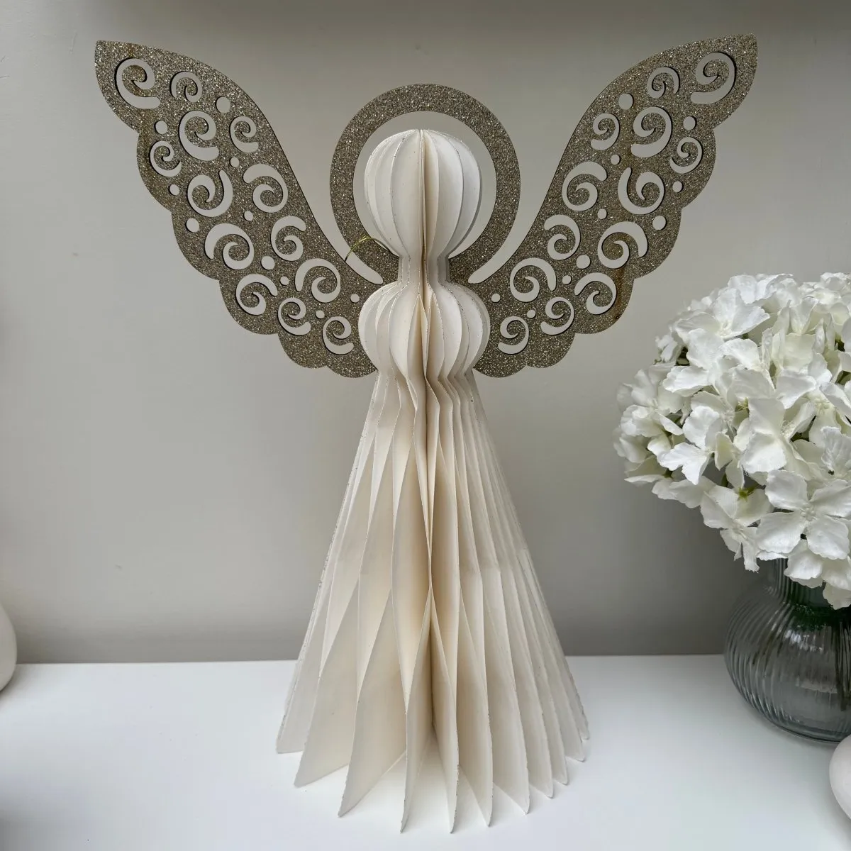 Hanging Paper Angel 40cm Christmas Home Decoration Ivory Gold
