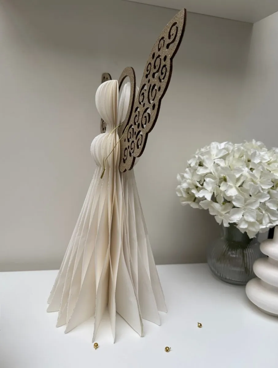Hanging Paper Angel 40cm Christmas Home Decoration Ivory Gold