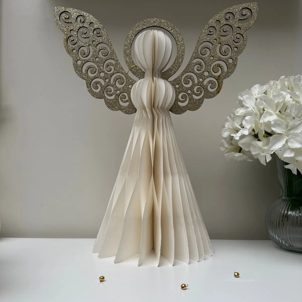Hanging Paper Angel 40cm Christmas Home Decoration Ivory Gold