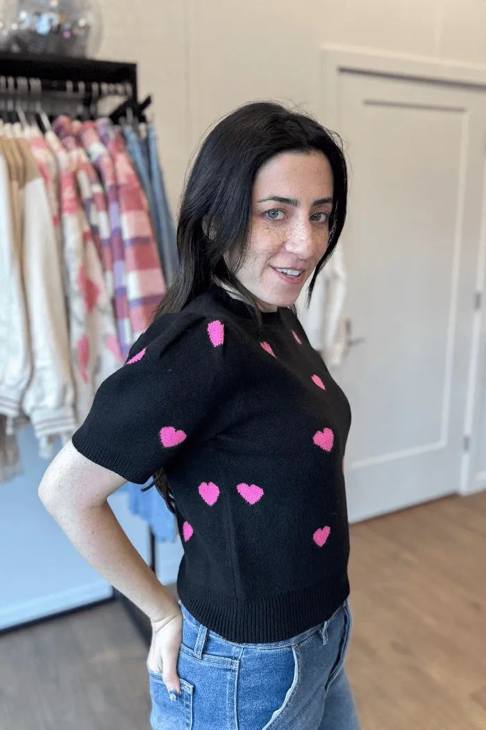 Heart Sweater in Black & Pink