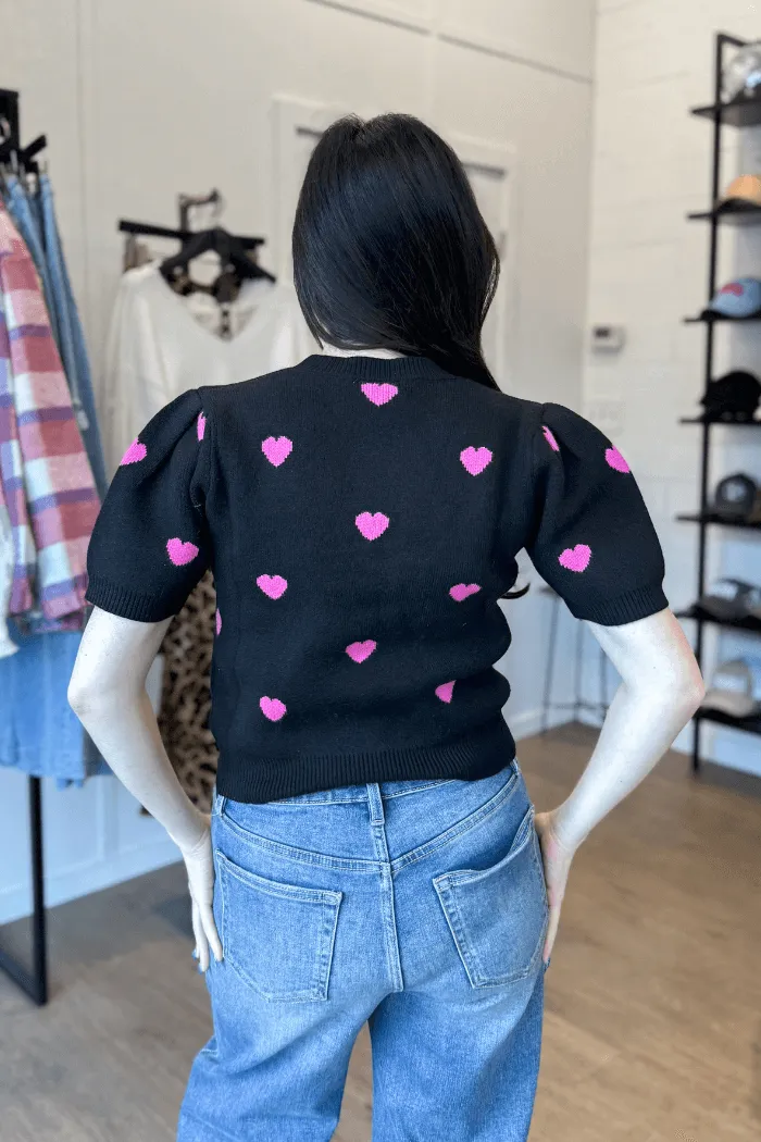 Heart Sweater in Black & Pink