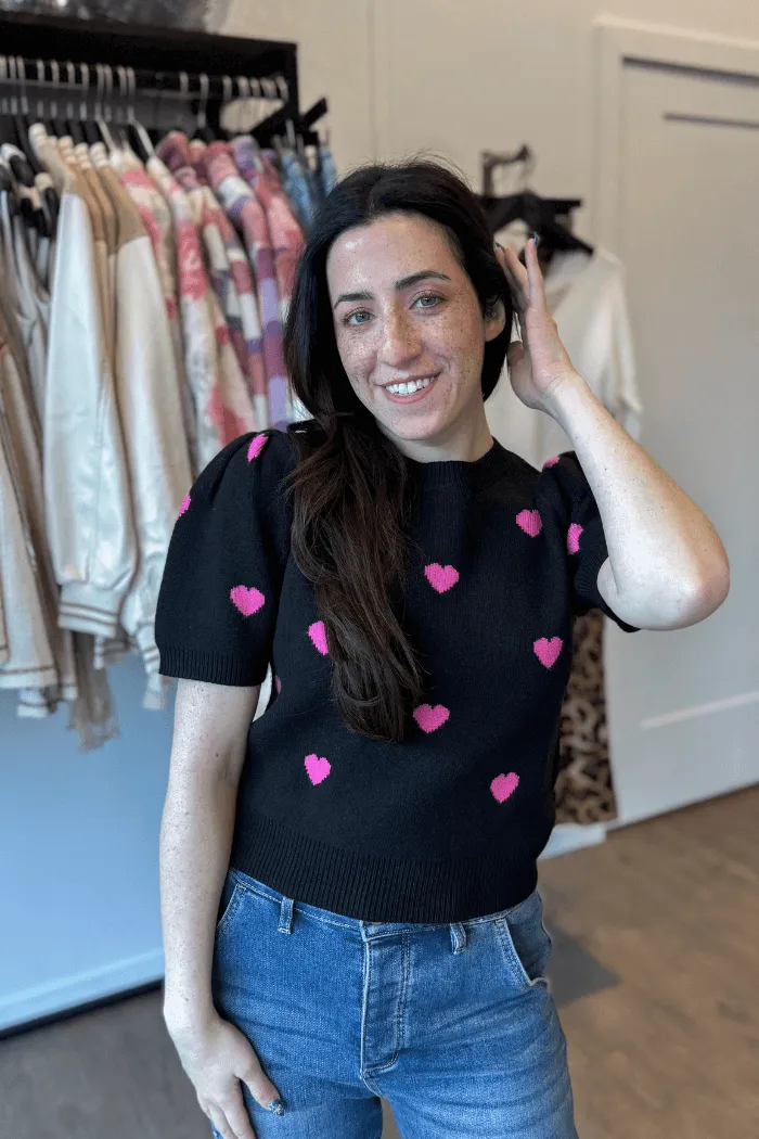 Heart Sweater in Black & Pink