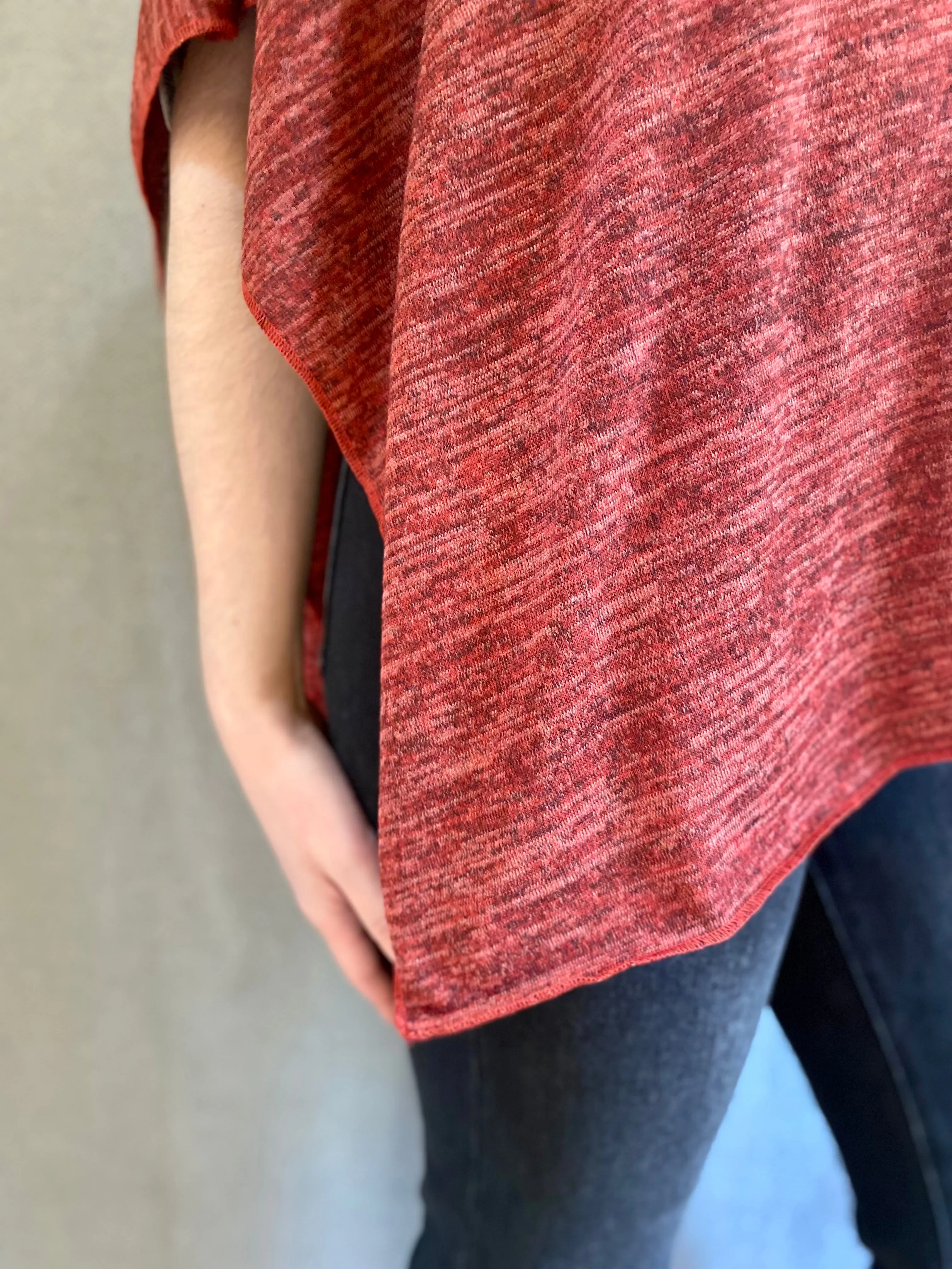 Heather Jersey Knit Poncho in Rust